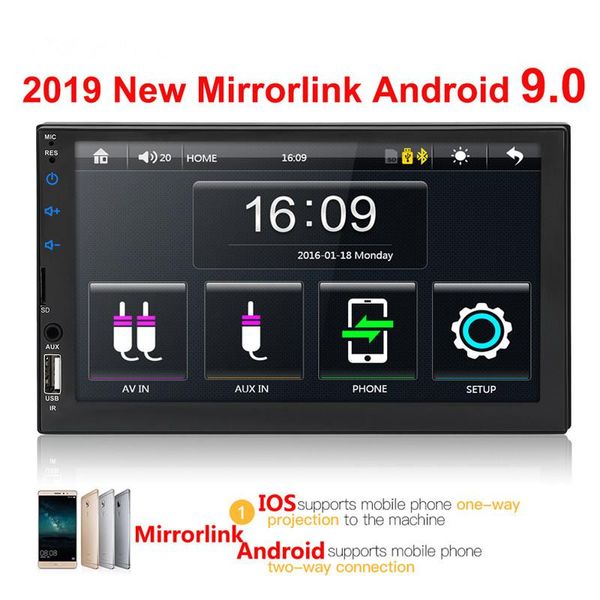 

2 din car radio 7" hd touch screen player mirrorlink android 9 iphone mp5/sd/fm/mp4/usb/aux/bluetooth car auto audio for camera