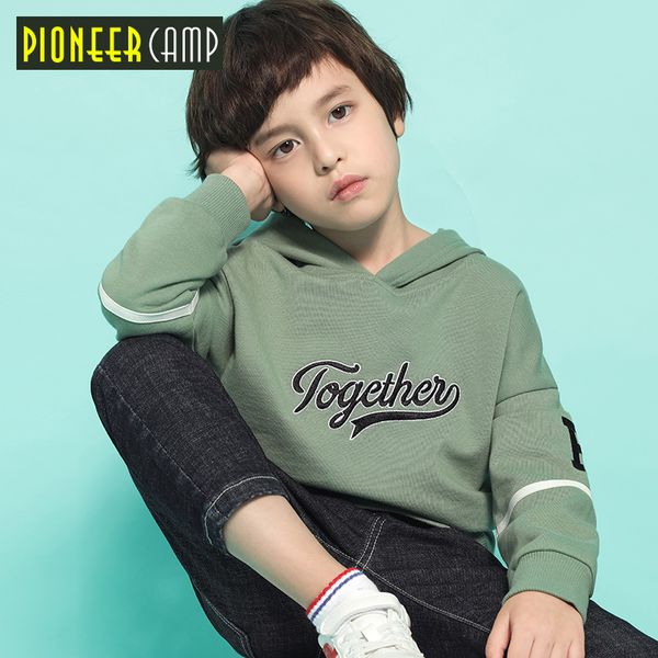 

pioneer camp 2019 spring kids boys sweatshirts hooded embroidered loose hoodies pullovers bwy910016, Black