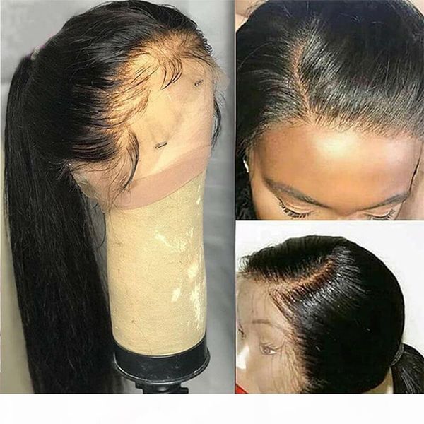 

полный шнурок человеческих волос straight парики pre щипковых с ребенком волос glueless бразильская virgin straight lacefront парик для афро, Black;brown