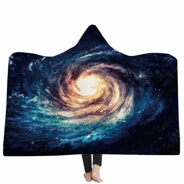 

gm0055 starry sky printed hooded blanket winter warm flannel hoodie clock blanket baby kid sofa