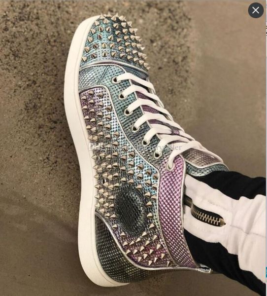 

designs men shoes colorful leather and spiked red bottoms sneakers genuine leather full rivets shoes mens casual loafer shoes luxury traine, Black