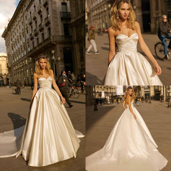 

vestidos de novia 2020 berta beach wedding dresses satin appliqued a line sweep train beach wedding dress custom made boho bridal gowns, White