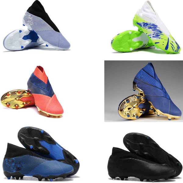 

2019 new arrival mens messi nemeziz 19.3 laceless fg md 19+x slip-on soccer shoes football high ankle outdoor boots cleats