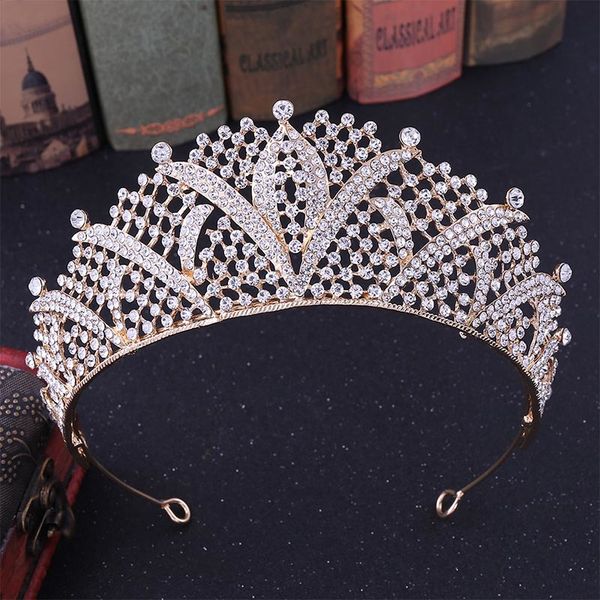 

5 цветов в стиле барокко кристалл rhinestone диадемы коронки оголовье невеста диадема головной убор волос ювелирных изделий свадебные аксесс, Golden;white