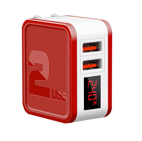 

5v/2.4a dual usb charging plug head 2020 new universal mobile phone direct chargers digital display folding charger for us 3 colors