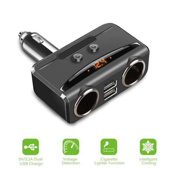 

aozbz 3.1a dual usb car charger adapter with 2 cigarette lighter socket support smoking lighter smart fast charge adapter
