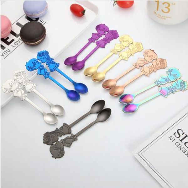 

2pcs/set stainless steel couple coffee spoon dessert ice cream stirring spoon tea spoon kitchen tableware wedding supplies gift