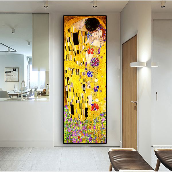 

classic artist gustav klimt kiss abstract oil painting on canvas print poster modern art wall pictures for living room cuadros