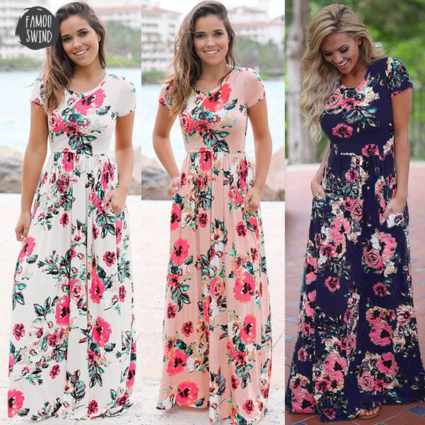 

women elegant summer maxi dress boho 2019 short sleeve printed fashion summer tighten waist long dress vestidos designer clothes, Black;gray