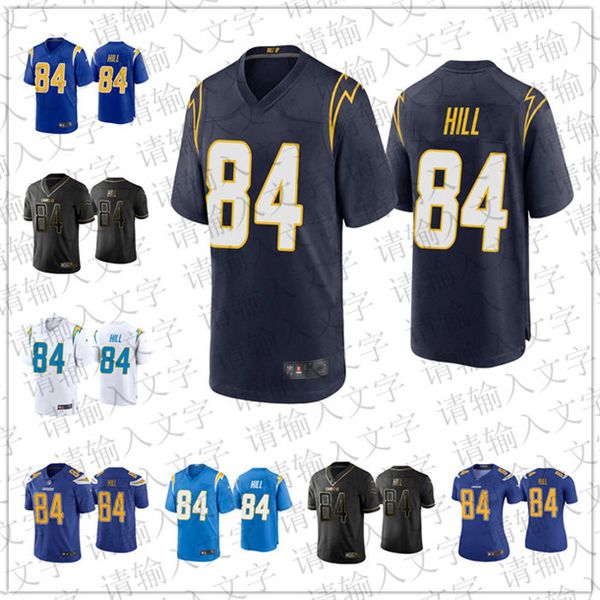 

custom men's women youth los angeles chargers 84 k.j. hill seau 100th season white blue gold vapor limited rush football jersey, Black