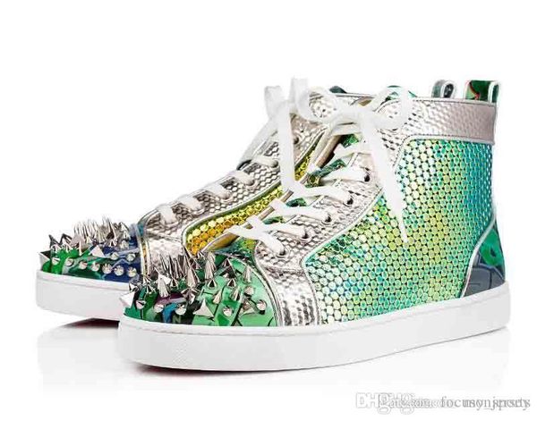 

new arrive brand desinger red bottom sneakers men pik pik spiked sneaker mix degra men's flat strass-studded trainers for lovers, Black