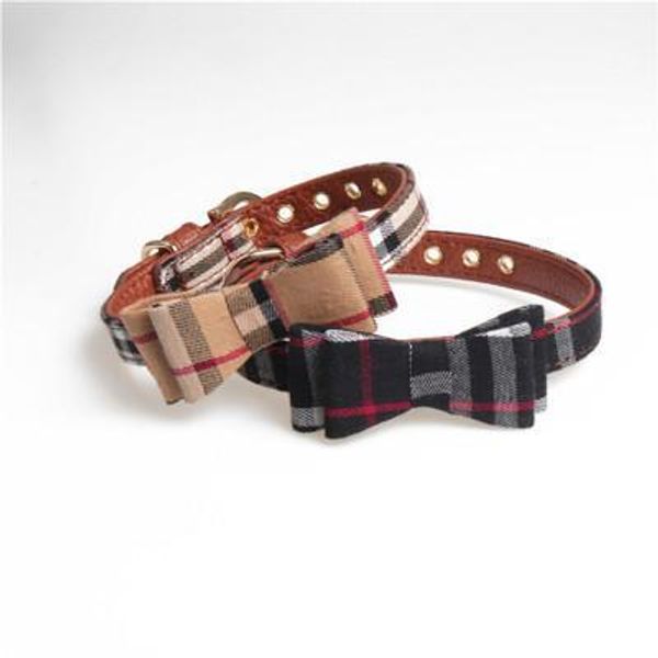 

classic plaid pattern pets collars adjustable high-end pet dogs cats leashes outdoor personality cute pet bowknot collar accessories