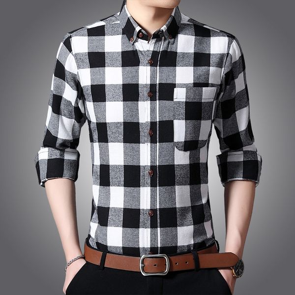 

new autumn fashion brand men clothes slim fit men long sleeve shirt plaid cotton casual shirt social plus size -5xl, White;black