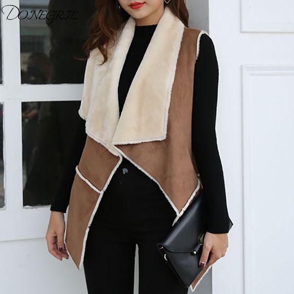 

winter vest women suede warm fleece turn-down collar vest jackets sleeveless slim outerwear coat waistcoat colete feminino, Black;white
