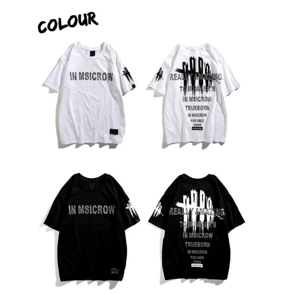 

2020 spring/summer fashion logo casual print men's loose short-sleeved t-shirt large size fat boy clothing, White;black