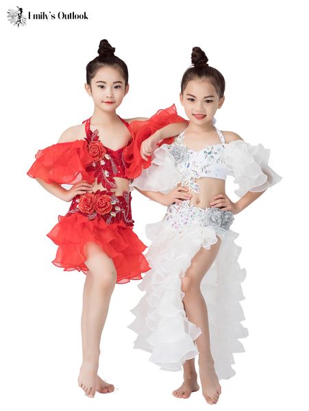 

professional belly dance skirts for girl outfit costume belly dance costumes clothes (s, pink) fairy 3 piece set, Black;red
