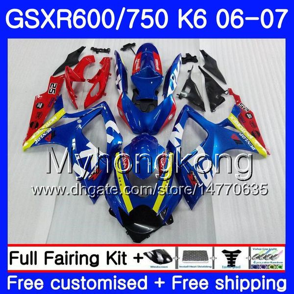 Corpo para Suzuki GSXR 750 600 GSX R600 R750 GSXR750 06 07 296HM.0 GSX-R600 06 07 GSXR-750 K6 GSXR600 2006 2007 Fairings Kit Fábrica azul Vermelho