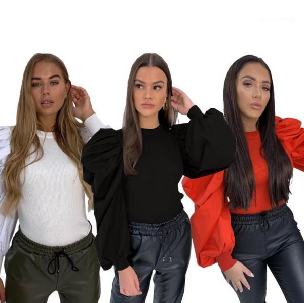 

рукав o образным вырезом сексуальные женщины топы повседневные дизайнерские женские топы с пышным рукавом женская футболка осень длинная, White