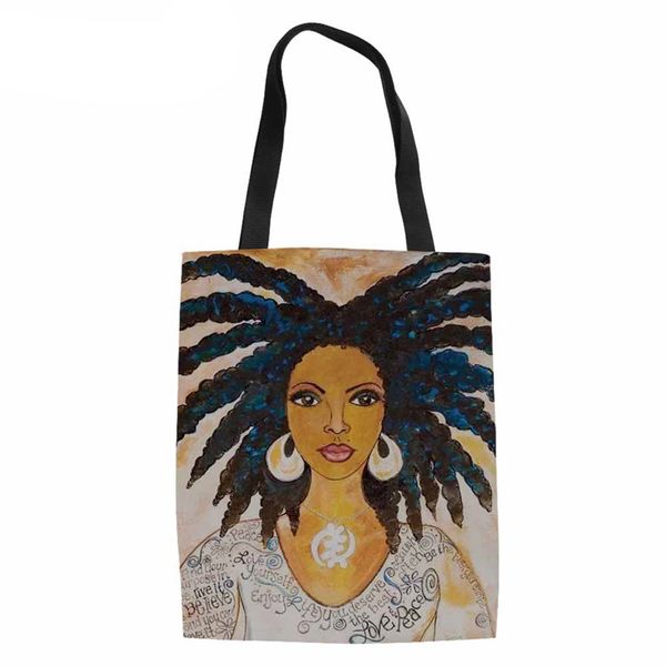 

cusotm print tote bag for women black art african girls printing shopping bags ladies canvas shopper bag female grocery bags