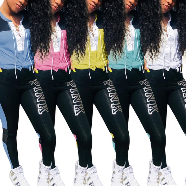

Pink women 2 piece et port et track uit jogging port weat uit t hirt fitne running ankle length pant plu ize ummer clothing 1