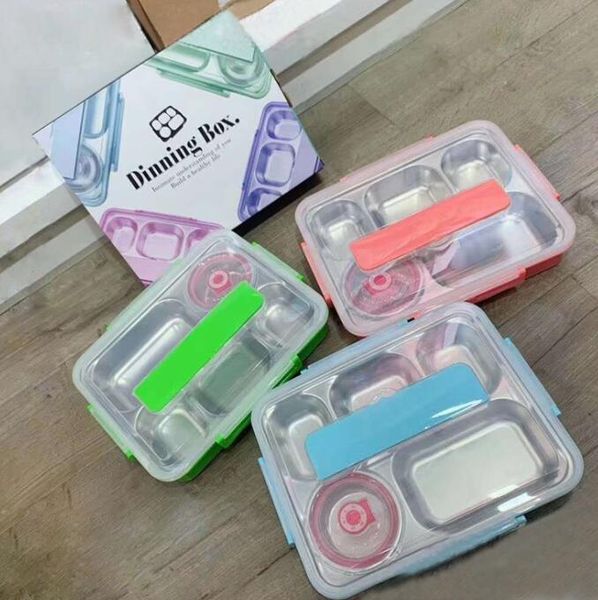 Dividido Snack Aço inoxidável Food Tray Crianças Jantar Placa Compartimentos escola Canteen Snack Placa Cozinha Food Container Lunch Box GGA3472