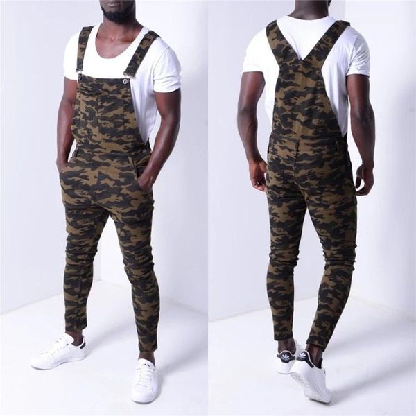 

men camouflage overalls mens slim high waist long overall pants streetwear casual mens trousers plus size, Blue