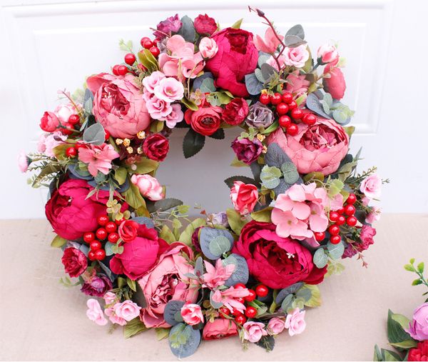 

autumn of peony wreath christmas red door decoration pendant wall decorations supply