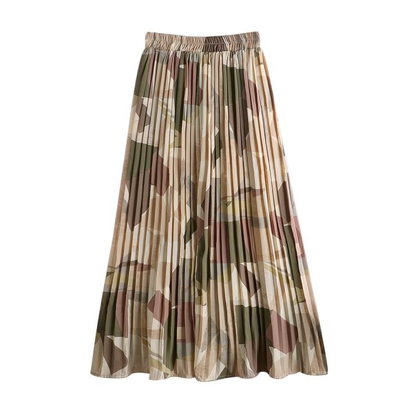 

jupe longue femme women geometric skirts 2020 fashion printed streetwear high waist pleated a-line skirt mujer faldas w136, Black