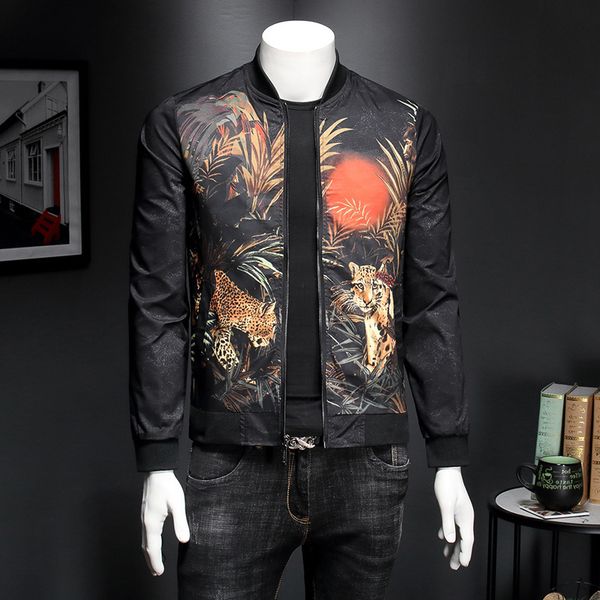 

men's jackets luxury black men floral print jacket club outfit slim fit mens bomber jaqueta masculina plus 5xl, Black;brown