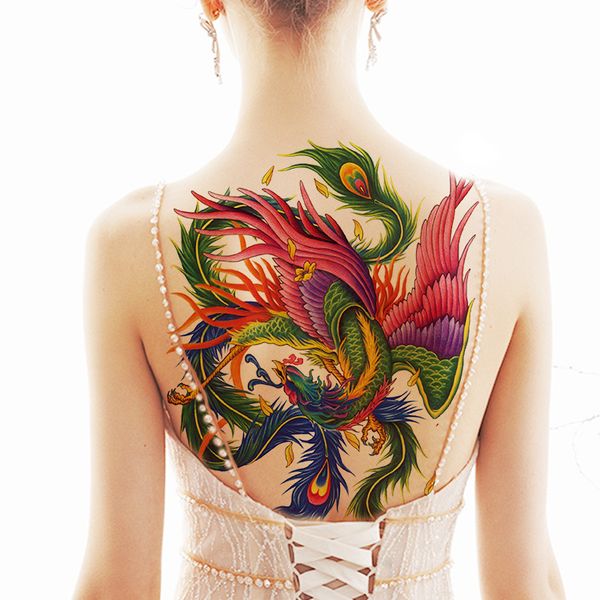 Acheter 2019 Nouveaux Autocollants De Tatouage Arrière Complet Phoenix Grande Image Autocollants De Tatouage Imperméable Hommes Et Femmes Autocollants