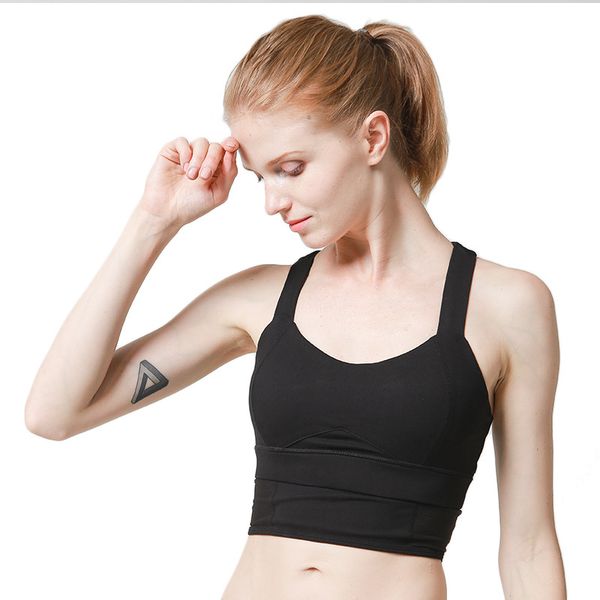 

new style sports brassiere women's u-shaped beauty back yoga underwear classic -resistant running fitness x-long bra, White;black