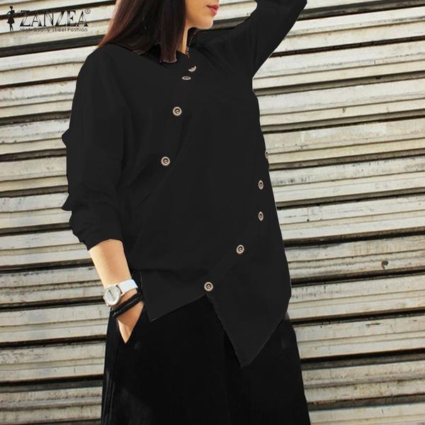 

2020 autumn women shirts zanzea fashion solid long sleeve irregular buttons blouse tunic blusas chemise female plus size, White