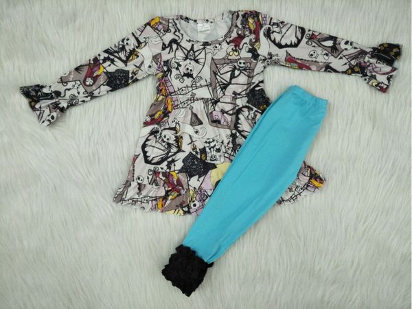 

long sleeve tunic match icing ruffle leggings baby girls halloween sets, White