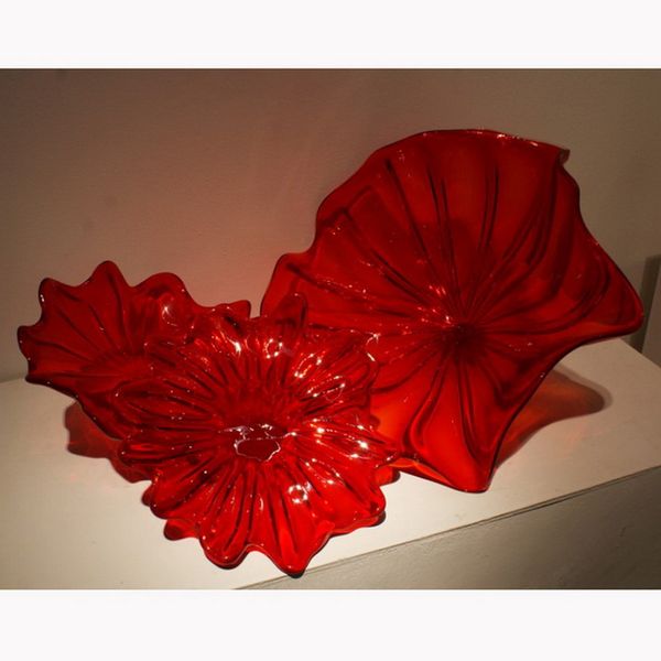 

2020 100% hand blown murano glass hanging plates wall art dale chihuly style borosilicate glass art in red