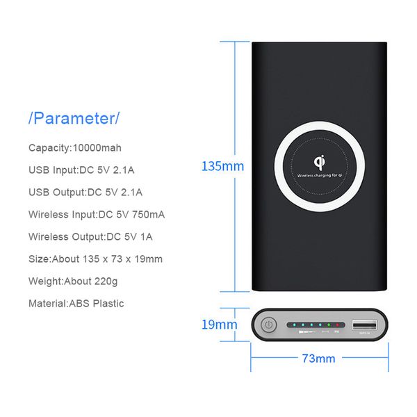 Bancos de potência do carregador sem fio Qi 10000mAh 10000 Mah Powerbank sem fio do carregamento da bateria externa do Poverbank para o telefone móvel