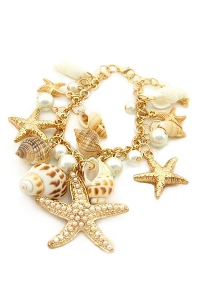 

ocean style starfish sea star conch shell chain bracelet, Golden;silver