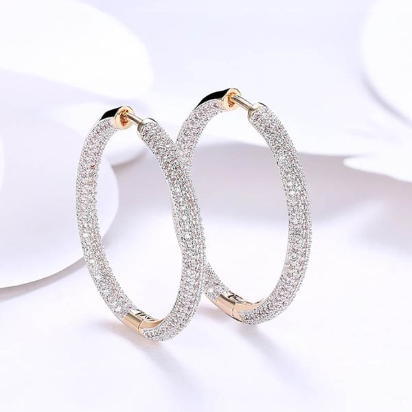 

cubic zircon stone hoop earrings for women statement korean round loop gpld earring fashion jewelry party gifts, Golden;silver