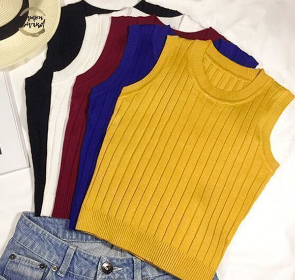 

women summer slim knitting cropped tank female knitted camis sleeveless solid t shirts crop, White