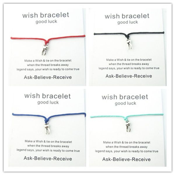 

10pcs/lot tooth wax rope charm bracelet for adjustable bracelet with wish card for mother's day gift, Golden;silver