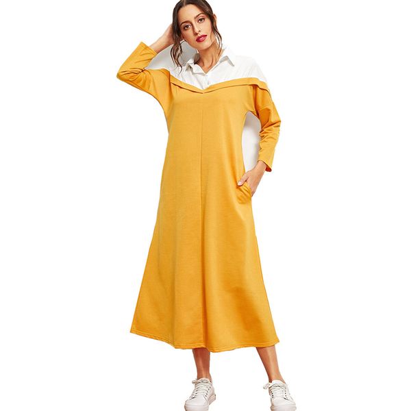 

2styles beautiful muslim womens abaya dress lapel long sleeve turn-down collar abaya for women summer long loose dressesf300314, Red