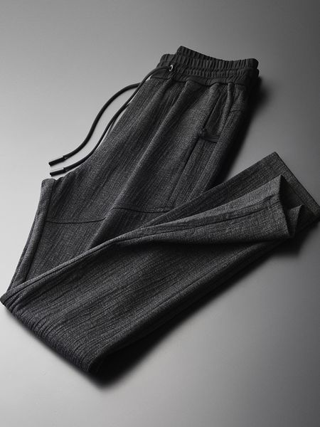 

minglu yarn-dyed mens trousers plus size 4xl hight quality double thickness composite fabric men pants casual slim man pants, Black