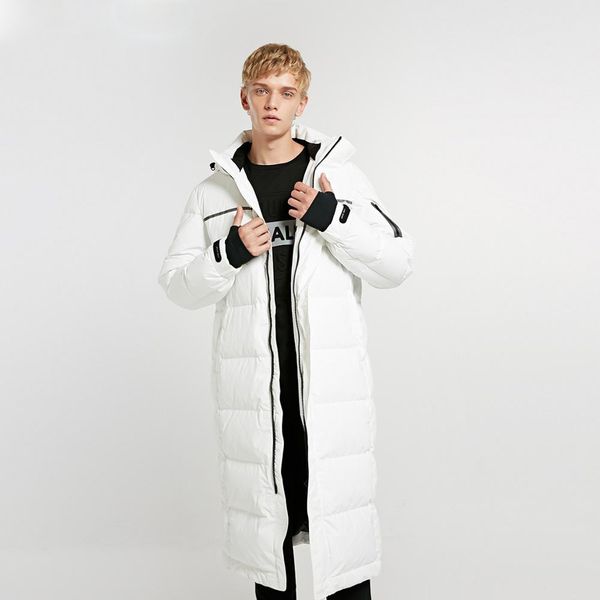 

men's winter long hooded duck down jacket parka coat fashion outerwear for menswear, Black