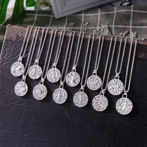 

wholesale 12pcs/ lot fashion jewelry metal 12 constellation zodiac pendant necklace, Silver