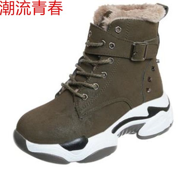 

woman winter thicken plush chunky platform sneakers women fashion casual ladies warm faux fur snow boots thick sole, Black