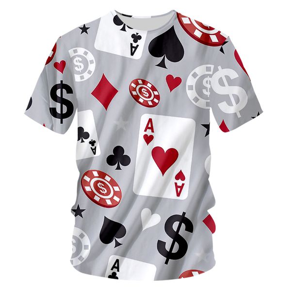 

wholesale-fashion mens/womens summer style poker funny 3d print casual t-shirt td0150, White;black