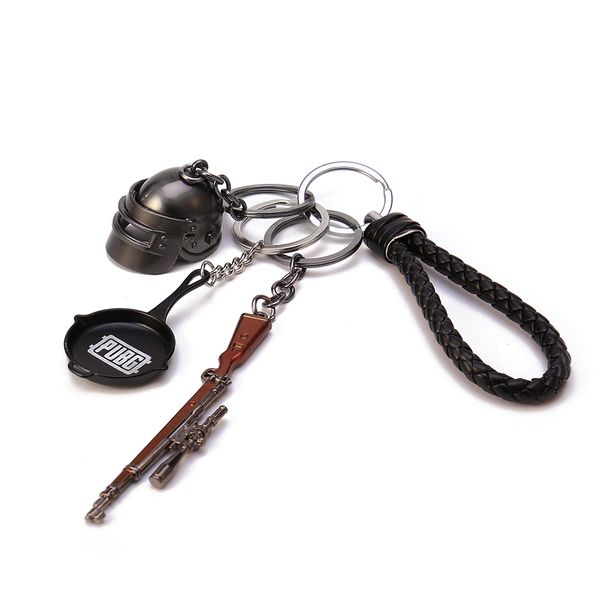 

pubg keychain 4pcs/set key chain helmet pan 98k gun alloy keyring bag car key holder fps game fans gift llaveros mujer brelok, Silver