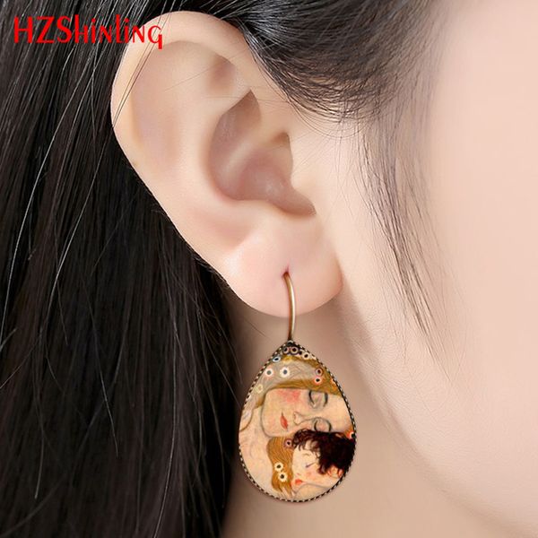 

classic van gogh painting tear drop earrings jewelry the kiss gustav klimt mothers love baby picture drop women, Silver