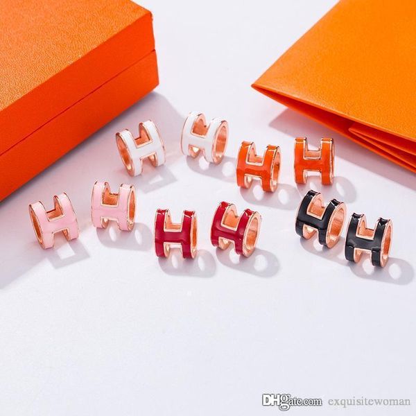 

european new s925 silver earrings brand classic design h letter color enamel fashion stud earrings women jewelry gift, Golden;silver