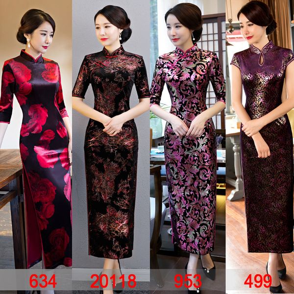 

2019 long dress chinese women velvet mandarin collar slim qipao dress new cheongsam dresses plus size  - 4xl, Red
