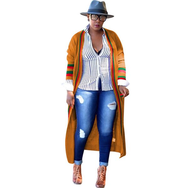

loose red green stripe long womens outerwear ribbon plus size spring ladies designer cardigan coats female clothing, Black